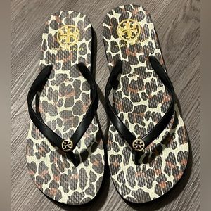 Tory Burch leopard flip flops
